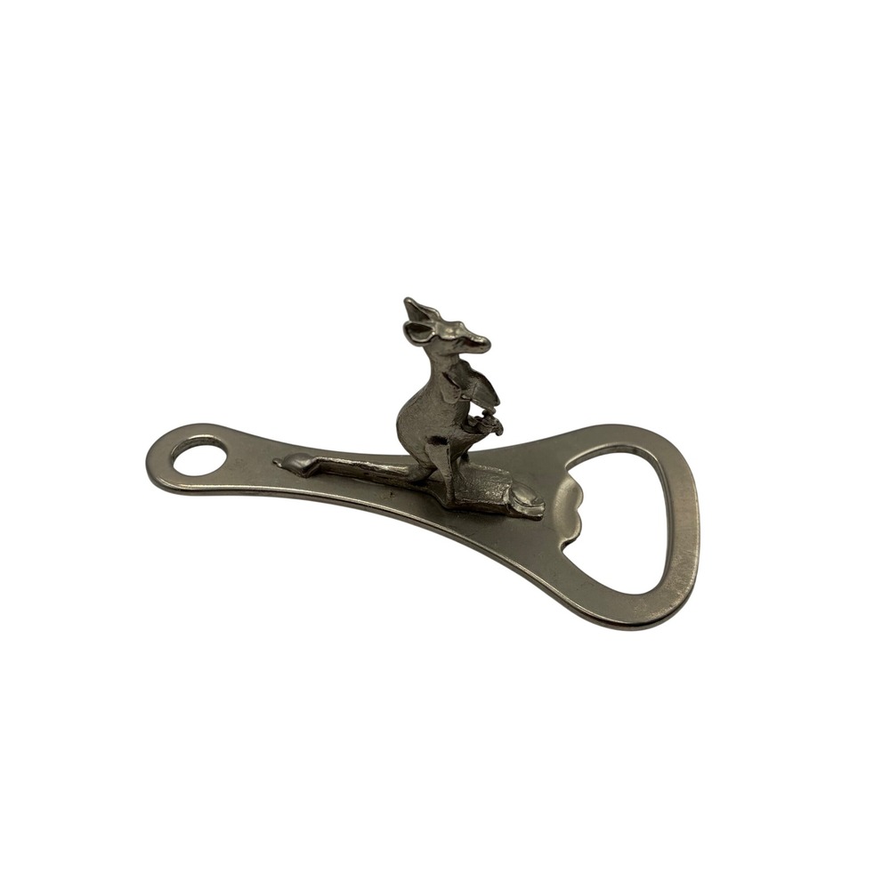 Vintage Silver Kangaroo and Joey Metal Bottle Opener Novelty Barware Souvenir